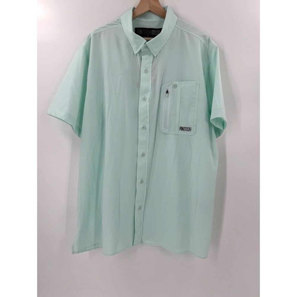 NEW TAGS Fintech Shirt Mens Green Deep Sea Woven Short Sleeve Fishing UPF XLARGE